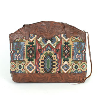 American West Bella Beau Tapestry Zip Top Tote w/ Secret Compartment - Brown #2